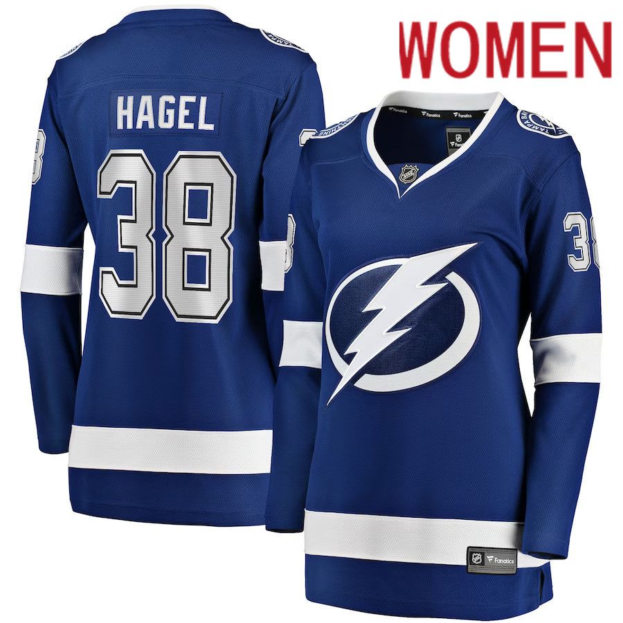 Women Tampa Bay Lightning #38 Brandon Hagel Fanatics Branded Blue Home Breakaway Player NHL Jersey->women nhl jersey->Women Jersey